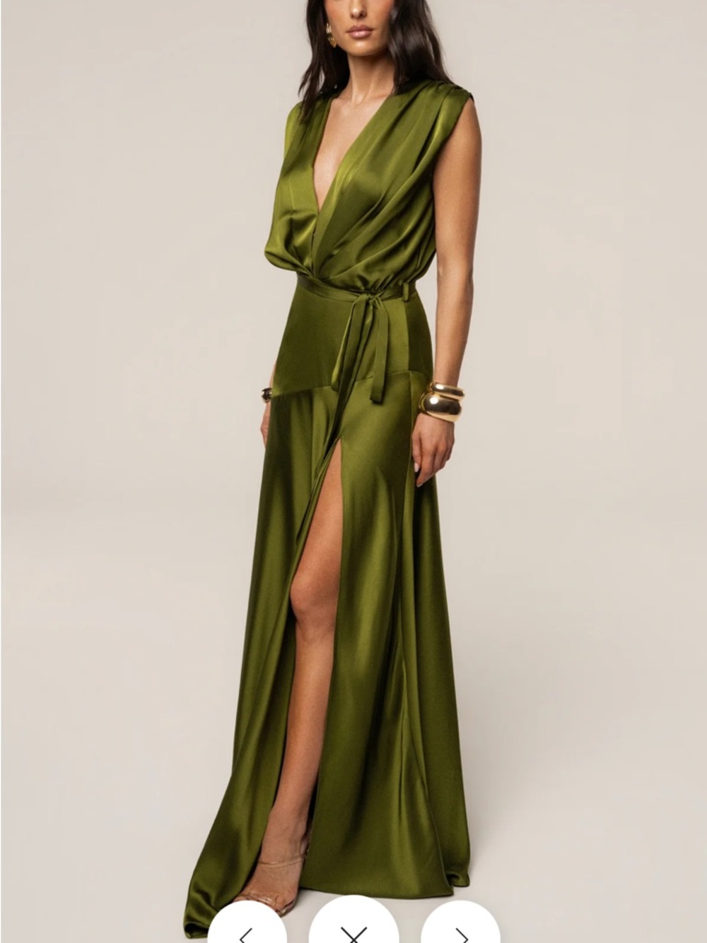 JLUXLABEL OLIVE AMALIA SATIN MAXI DRESS
